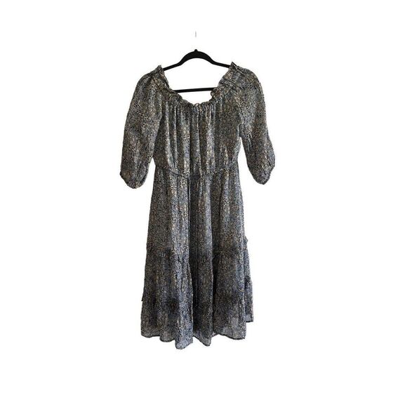 Anthropologie Kira Off Shoulder Blue Peasant Dress Drawstring Waist Sz 2p - Picture 3 of 9